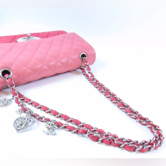 Auth Chanel Pink Quilted CC Valentine Hearts Flap Shoulder Bag - Picture 8 of 10